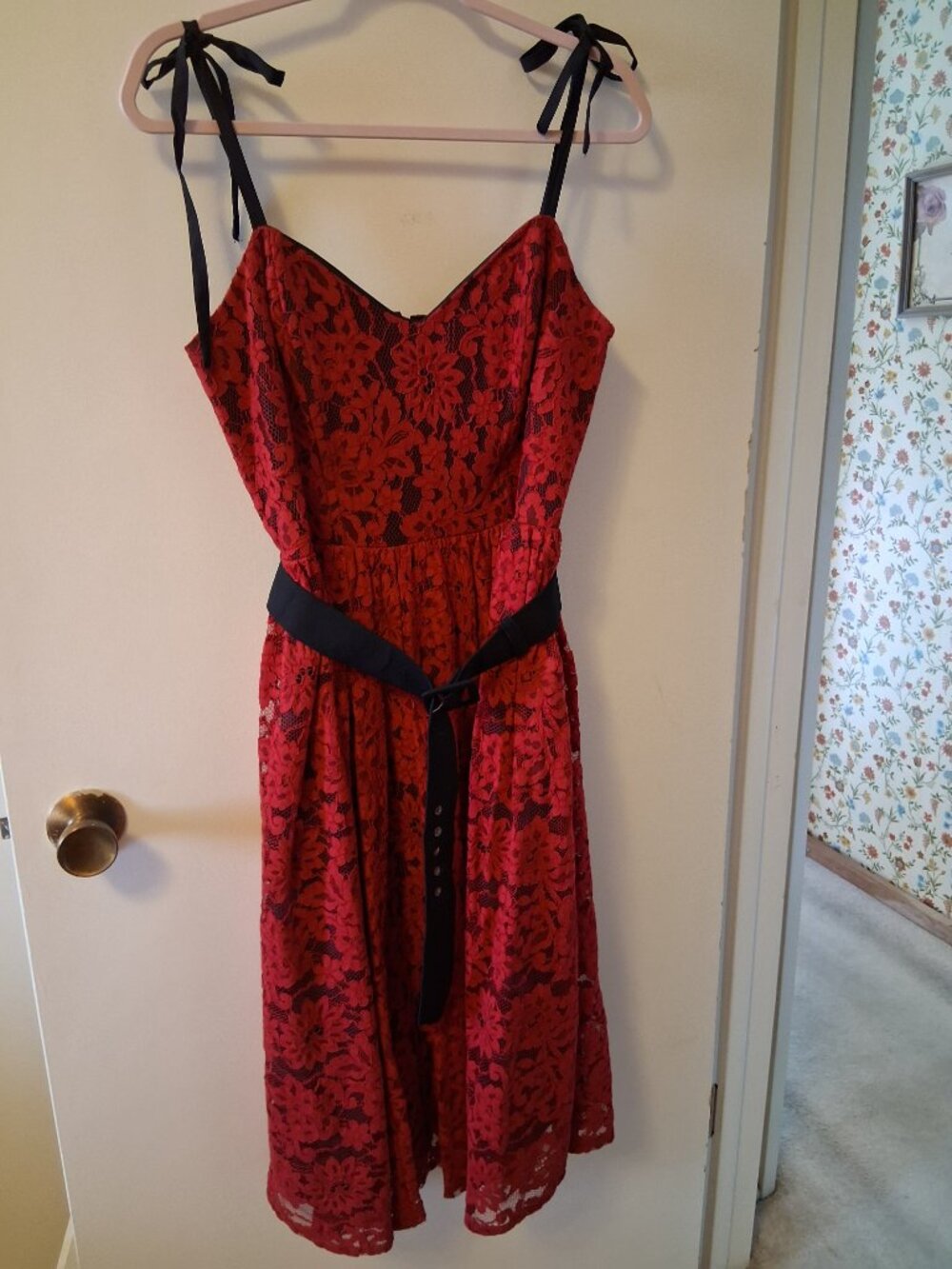 Red Black Lace Dress, L, NWOT